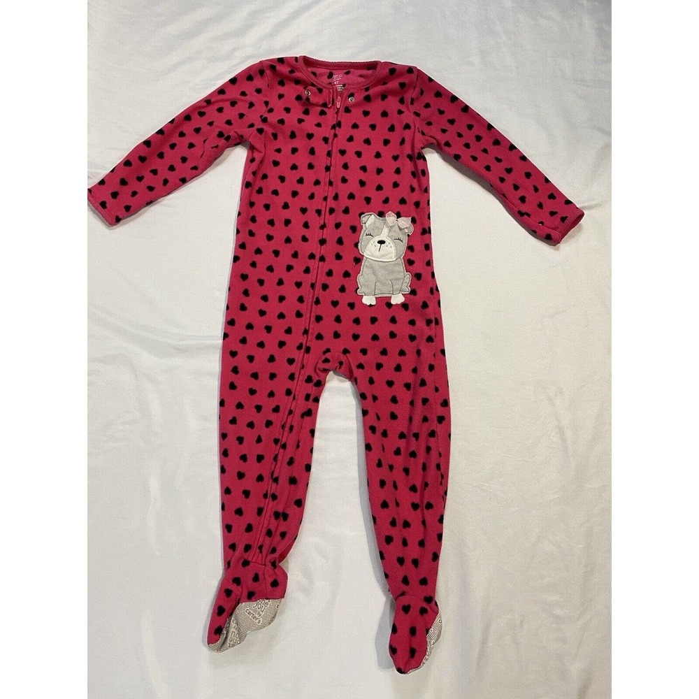 Just One You Carter's 4T‎ Girls Fleece Footed Pajamas Pink W/ Polka Hearts & Dog